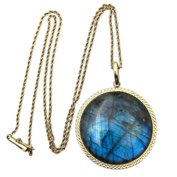 Milor Italy Necklace Solid 14k Yellow Gold Labradorite Pendant 20" Chain 20 Gram - Picture 4 of 9